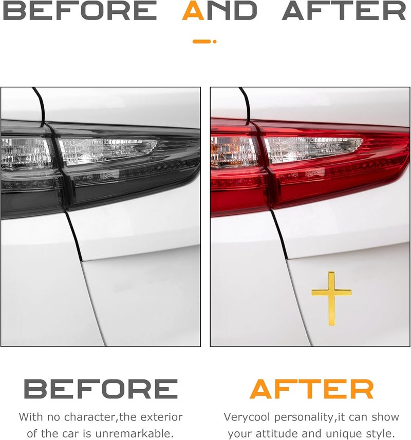 SCUARI 2PCS 3D Cross Stickers,Car Accessories Decals for Vehicles,Self Adhesive Cross Metal Car Emblem,2.5"×1.8" Cross Jesus Automotive Decal,Suitable for Trunk Tailgate Side Decoration (Gold) - Image 5